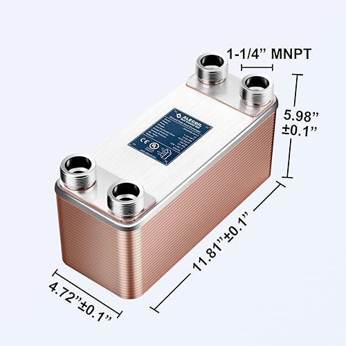 Miniatura 5 de ALECOIL 5"x12" 50 Plates Heat Exchanger with 1-1/4" MPT Port Water to Water 316L Stainless Steel Brazed Plate Heat Exchanger for Water Heating