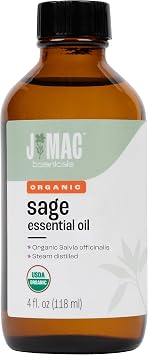 J Mac Botanicals, Organic Sage Oil 4 oz Glass Bottle, no Dropper, Organic Salvia Officinalis Essential Oil, Skincare, Massage, diffusers, Bath Bombs and Shower Steamers