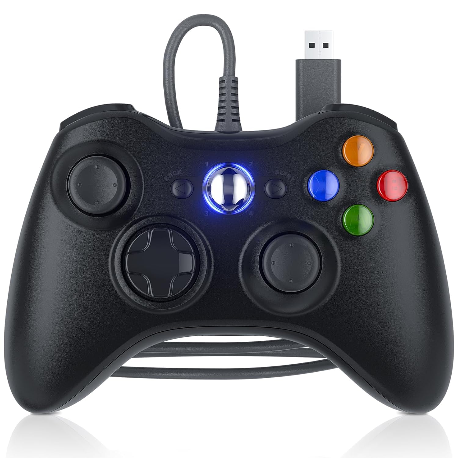 LENISUOLE 1 Pack Replacement for Xbox 360 Controller Wired, PC Controller Compatible with Microsoft Xbox 360 & Slim/PC, with Upgraded Joystick, Double Shock, Voice Function