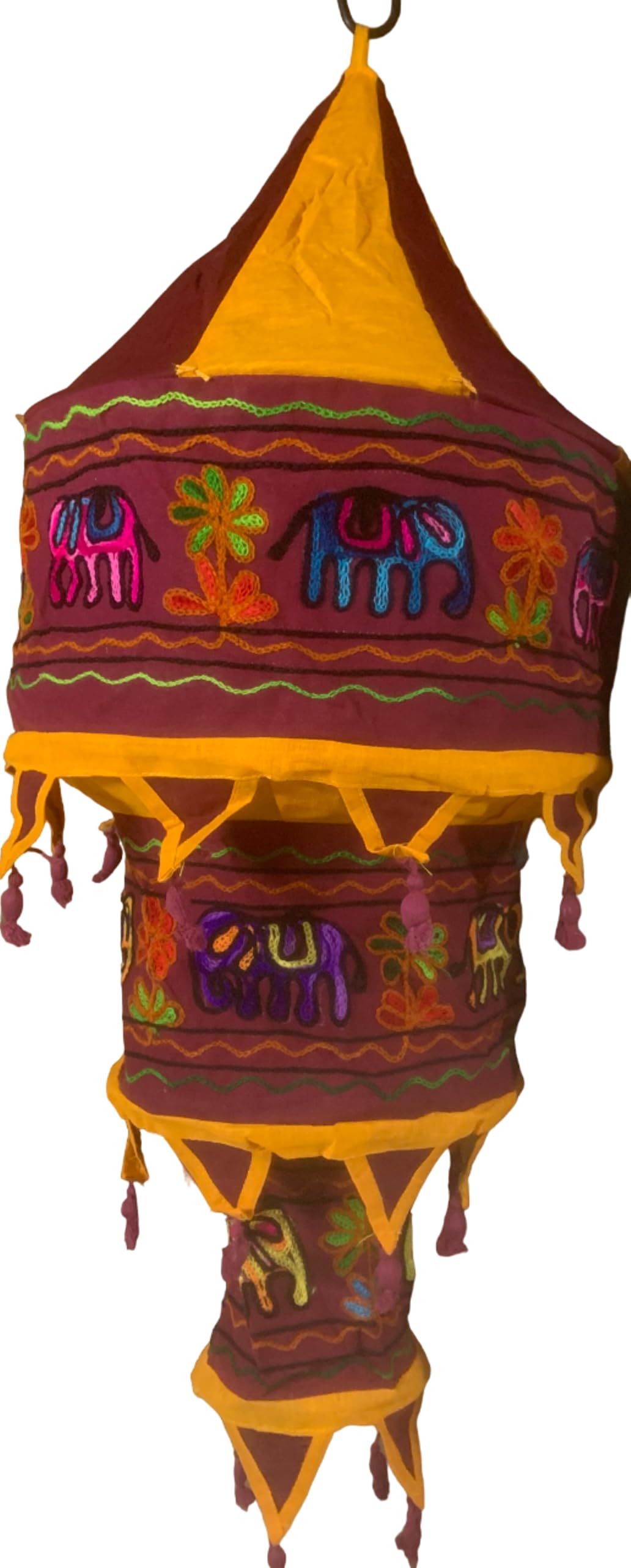 Cloth Applique Free Hanging Decor/Festive Light, 3-Step Jhoomar, 32cm. Diameter x 60cm. Length Foldable, with Elephant & Flower Embroidery, from Pipli Odisha (Orange, Purple & Brown) (B09MJKNHLG) Amazon Price History, Amazon Price Tracker
