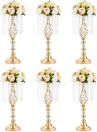Soporte de flores de cristal para bodas, camino y plomo, centro de mesa, candelabro de flores de cristal, jarrón de metal para mesas de recepción,