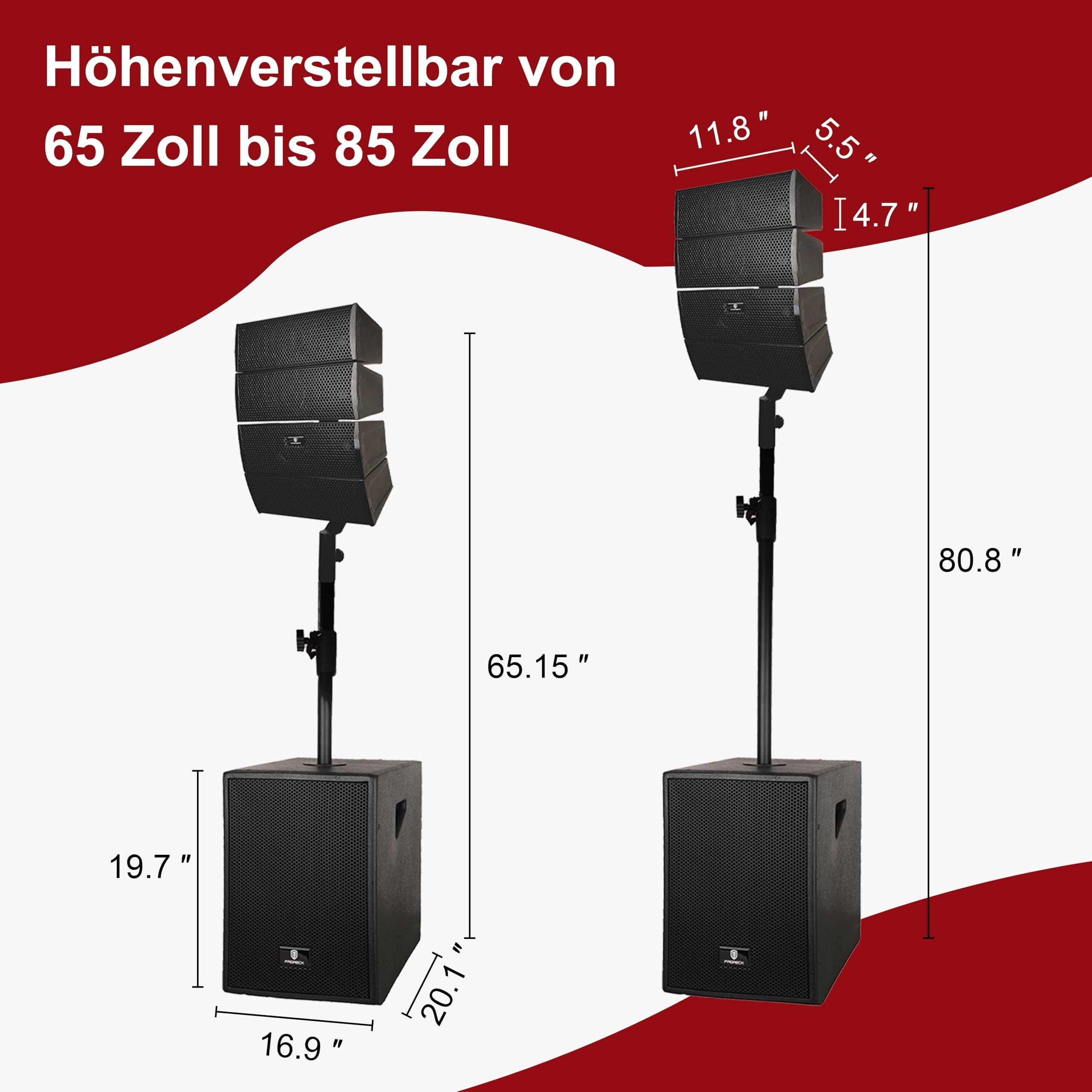 PRORECK 12-Zoll-4000W-DJ-PA-Lautsprechersystem-Kombo-Set mit Bluetooth-, USB-Laufwerk-, SD-Karten-Lesefunktion – Zwei Subwoofer und 8 Line-Array-Lautsprecher Set für Kirche, DJ, Live-Auftritte