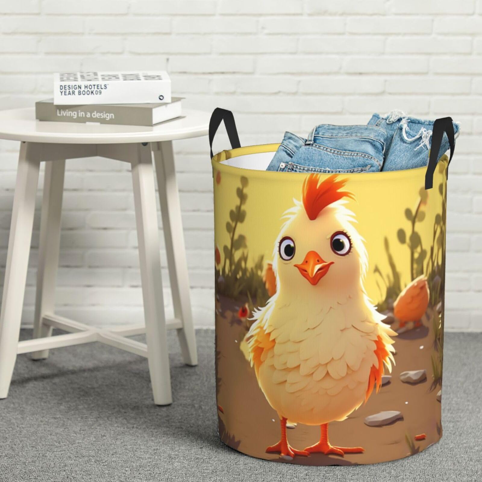Fodpand Black Chicken Chick Laundry Basket With Handle, Freestanding Laundry Hamper, Collapsible Dirty Clothes Hamper, Waterproof Fabric Blanket Storage Basket Tall Toy Storage Bin Room Decor Small