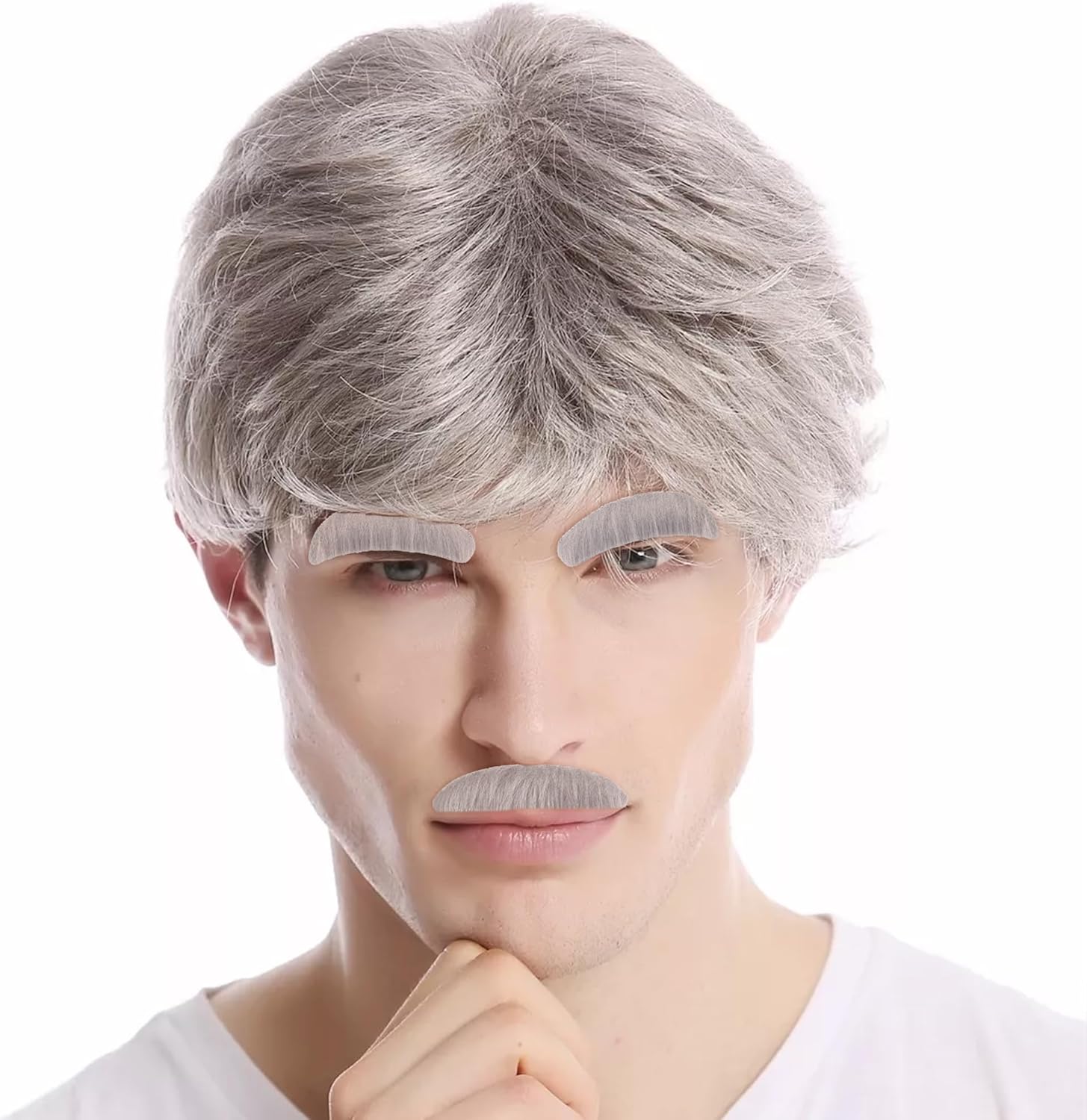 FEYIR Old Man Costume Accessories Set Old Man Wig Hat Cane Faux Eyebrows Mustache Suspenders Bow Tie for Grandpa Halloween Cosplay - Image 6