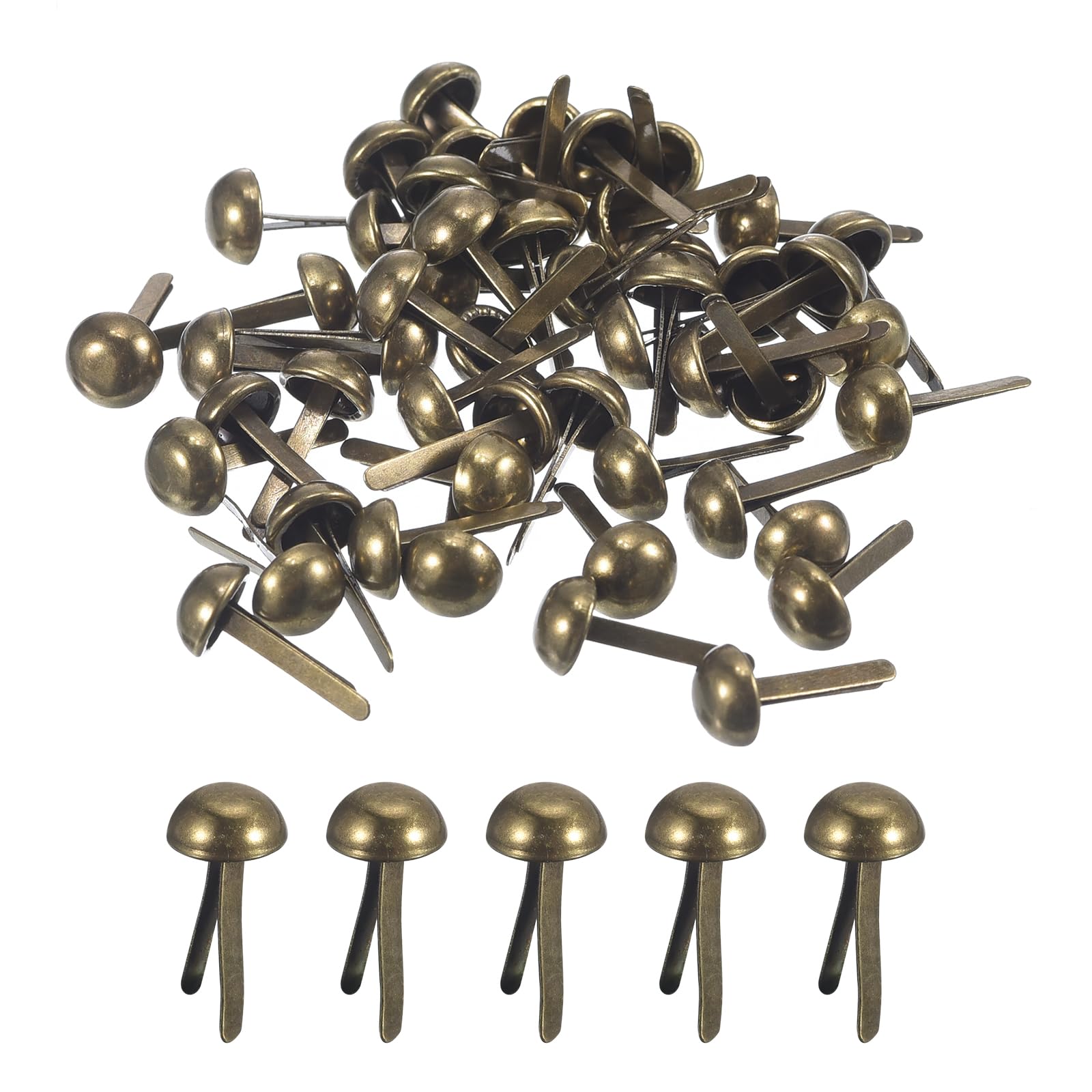 sourcing map 200Pcs Bag Feet Stud Spike, 6mm Round Purse Nailheads Spike Prong Studs Bag Bottom Stud for Handbag Purse Clothing DIY Leather Craft, Bronze