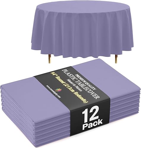 Miniatura 67 de Exquisite Mantel Redondo Premium Azul Claro 66% Más Grueso 0.5 Mil Paquete de 12 Manteles de Mesa de Plástico Desechables de 84 Pulgadas Mantel Azul