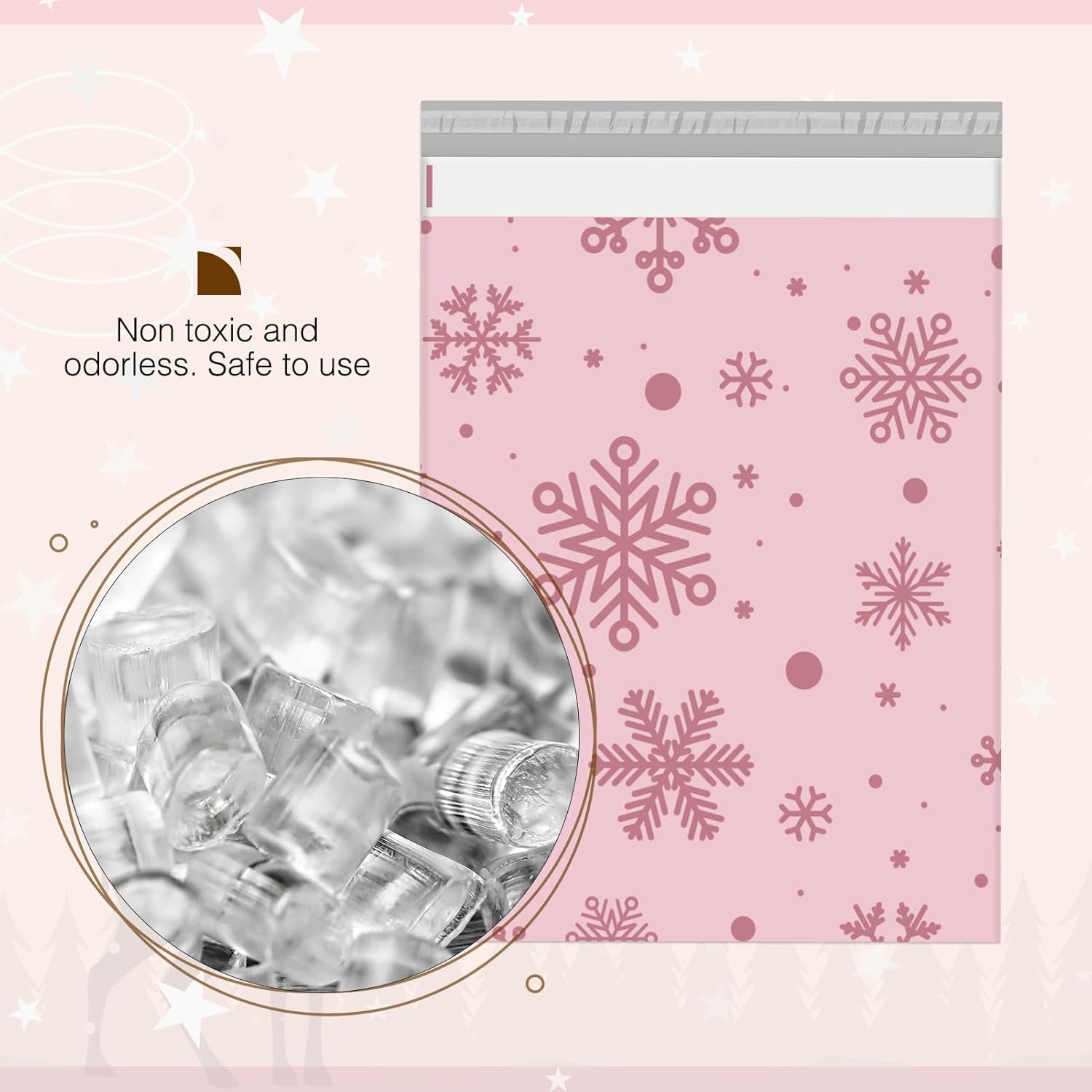 Metronic Cute Poly Mailers 14.5x19 50Pcs Shipping Bags for Clothes, Self Adhesive Snowflake Pink Shipping Envelopes for Small Business, Waterproof Packaging Mailing Bags for Holiday Gifts