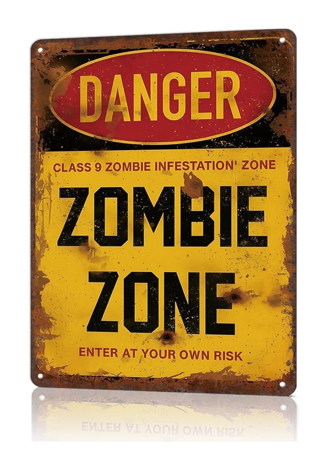 PKNVKZIDK Danger Zombie Zone Sign Vintage Horror Theme Metal Wall-Art Funny Tin Sign for Game Room Man Cave (8 X 12 in)