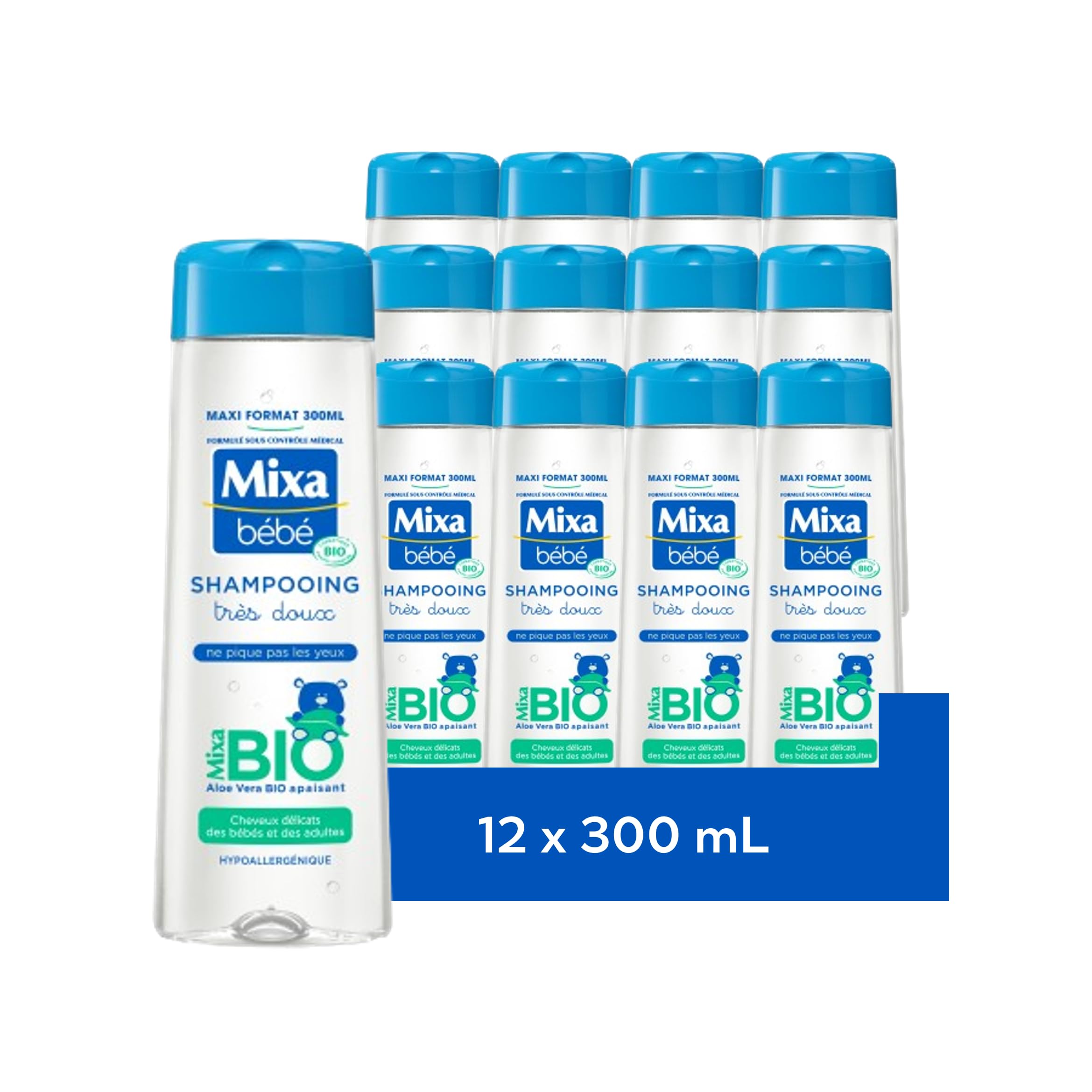 [LOT DE 12] Mixa Bébé Shampooing Très doux Bio 300ml