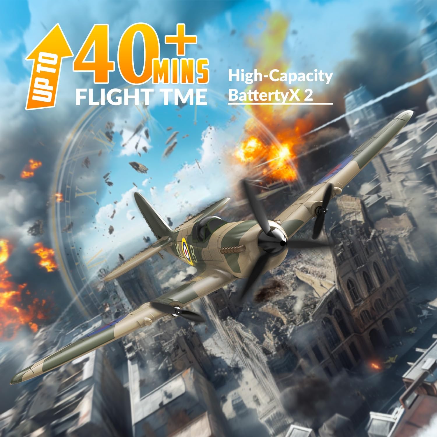 VOLANTEXRC Spitfire 3 canali Aereo radiocomandato RTF con 2 batterie 3CH RC Plane RTF RC giocattolo aliante per principianti, bambini, adulti