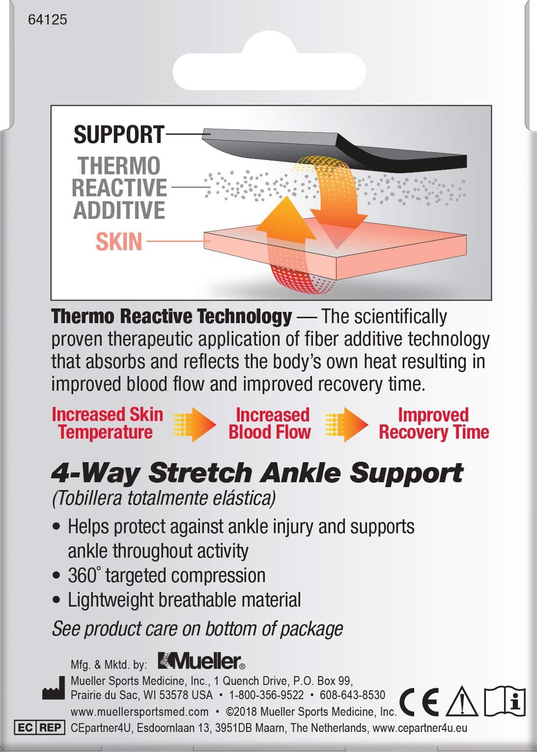 MUELLER Sports Medicine FIR - Tobillera de 4 vías, alivio del dolor de tobillo para hombres y mujeres, ideal para esguinces, tensiones, artritis, negro/azul, talla L/XL