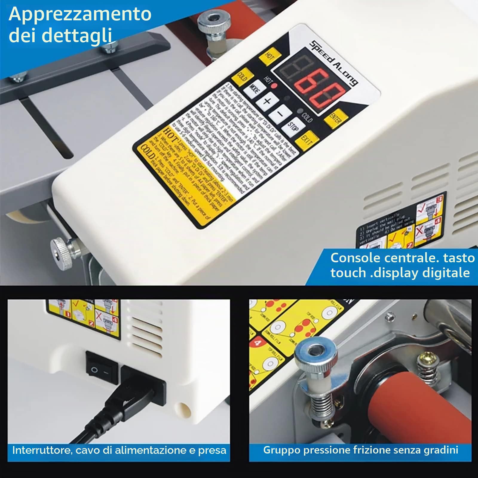 Laminatrice per Film a Freddo A2+ Macchina per Laminazione su Un Lato E su Entrambi I Lati, Temperatura 0°C-180°C, velocità Regolabile, con Display Digitale LCD, per Documenti, Foto, Carte