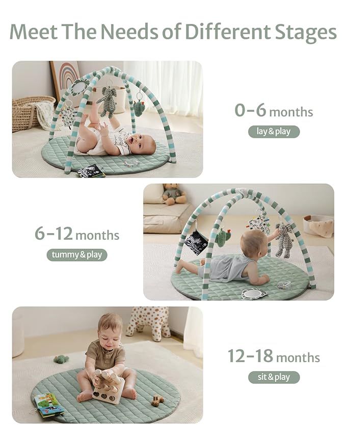 Blissful Diary Baby Play Gym Mat, Alfombrilla de Actividades con 6 Juguetes Desmontables, Verde Salvia miniatura 5