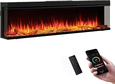 LegendFlame 71" W Smart Build in Electric Fireplace Insert, 1-2-3 Sided View, Heater 750W/1500W, Multi Colors of Flame & Fuel Bed, Alexa/Google Assistant Enabled