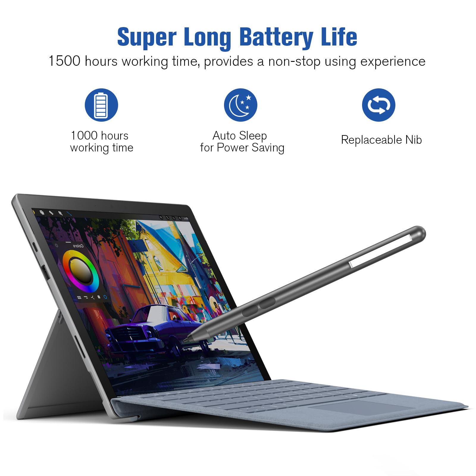 Stylo Activo MPP 1.51 para HP Omnibook Envy X360 Pavilion X360 Specter X360 Specter X2 Envy X2 – 1024 Niveles de Sensibilidad a la Presión, Rechazo de Palma, Autonomía de Batería 2500H