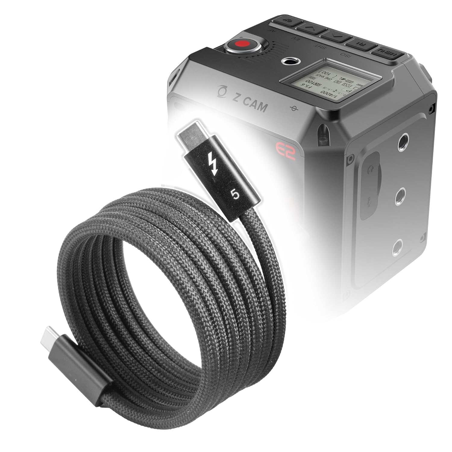 BoxWave Cable Compatible with z-cam E2 Professional 4K Cinema Camera - SnapWrap Thunderbolt 5.0 Cable (5ft 240W), Magnetic Self-Coiling Nylon Braided Retractable - Jet Black