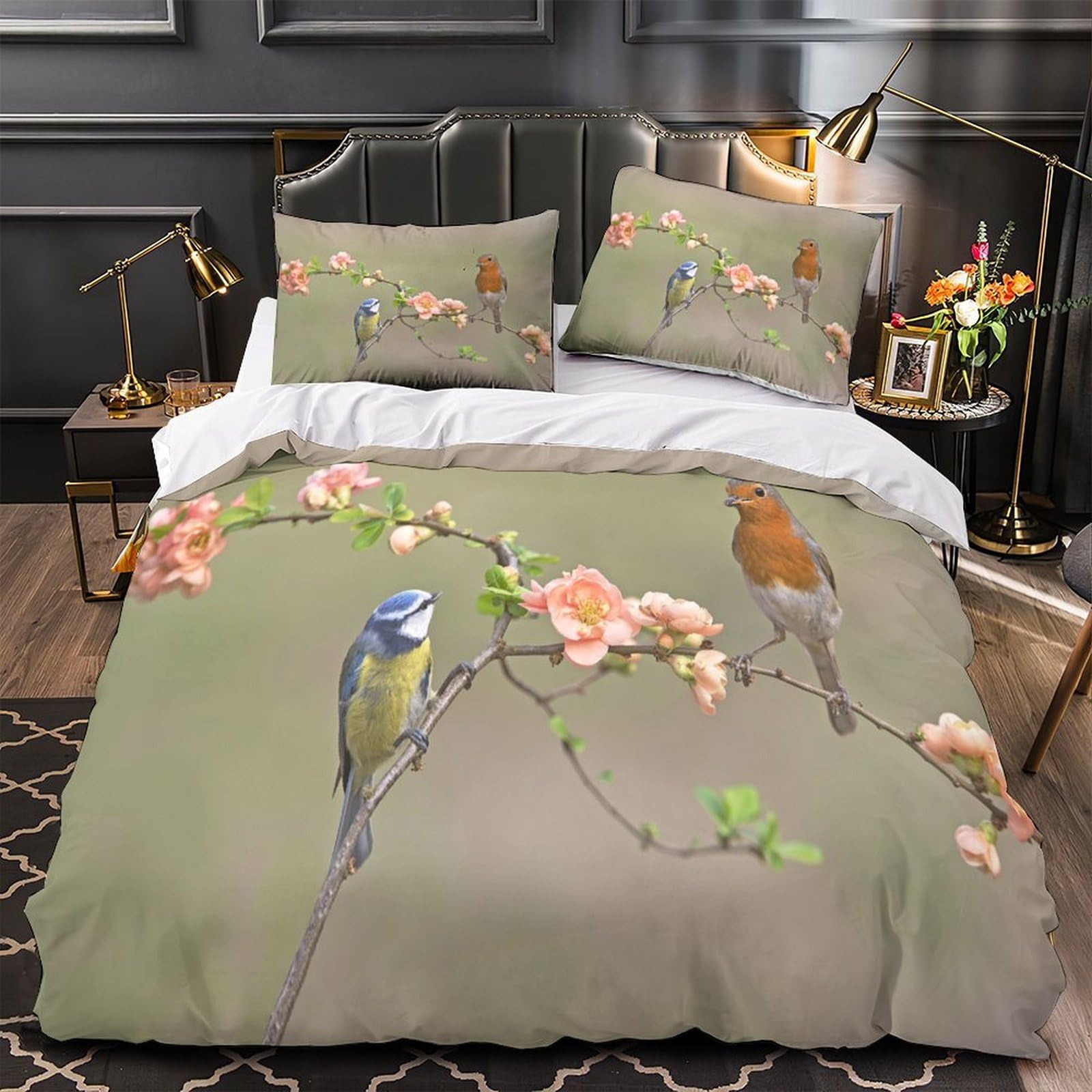 Parure de lit oiseaux nature sauvage 3 pièces pour une chambre zen