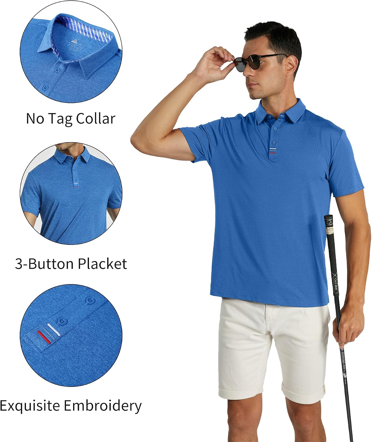 V VALANCH Men's Short Sleeve Polo Shirts, Button Up Business Casual Work Golf Polo Shirt