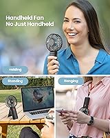Vista 5 de 2 mini ventiladores portátiles plegables de mano USB recargable ventilador personal cuello escritorio 4 velocidades 3 en 1 mini ventilador de mano