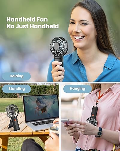 Miniatura 5 de 2 mini ventiladores portátiles plegables de mano USB recargable ventilador personal cuello escritorio 4 velocidades 3 en 1 mini ventilador de mano