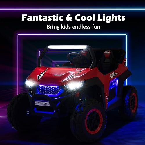 Miniatura 8 de HONEY JOY Auto de 2 plazas, camión de paseo a batería de 12 V con control remoto, suspensión de resorte, velocidad altabaja, almacenamiento, música,