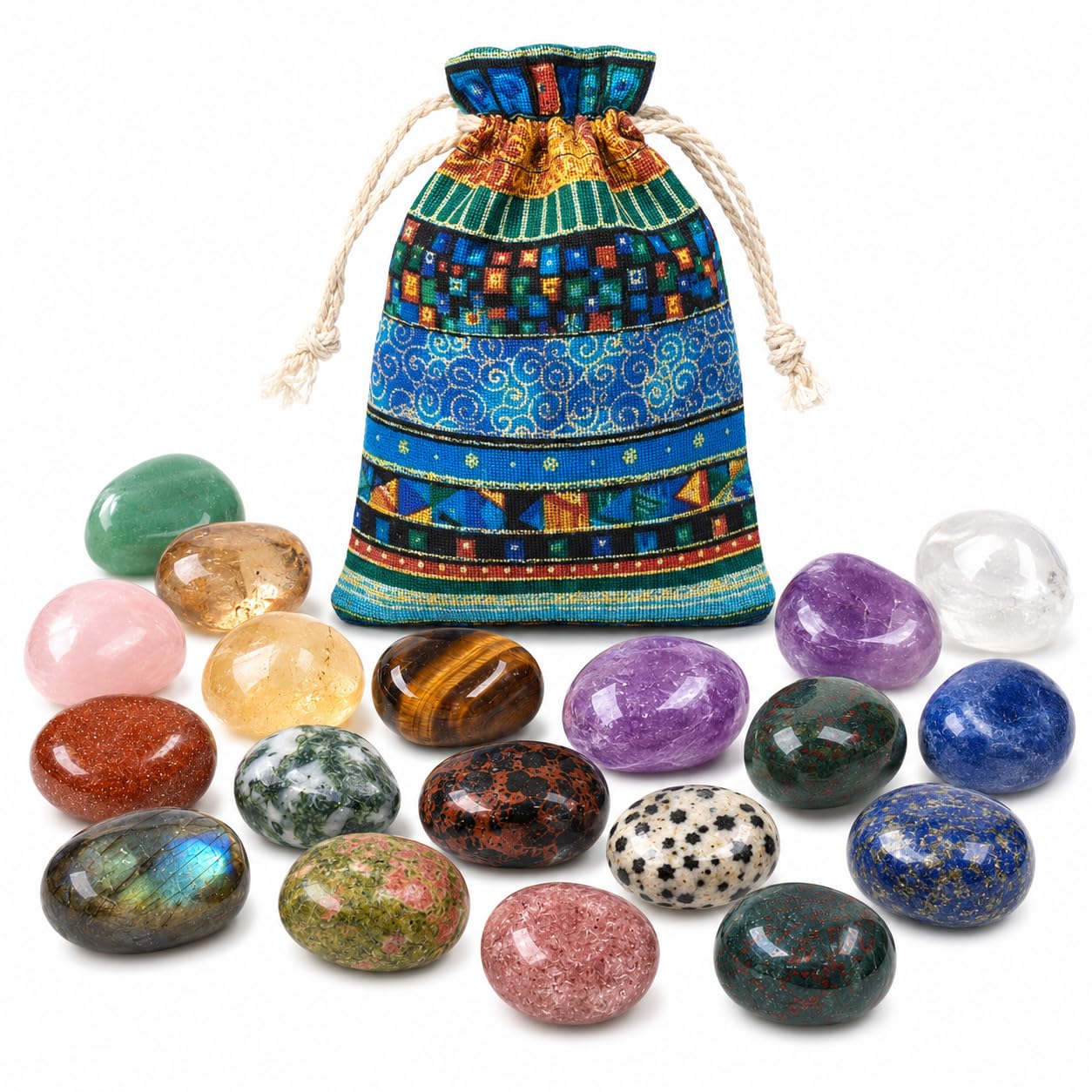Mix di pietre preziose, mix colorato di pietre preziose selezionate a mano in sacchetto colorato, varie pietre naturali, dimensioni 2,5 cm - 4 cm, set di pietre lucidate