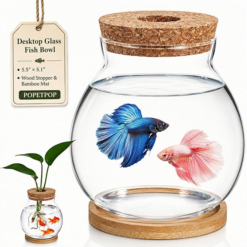 Aquário Globo de Vidro POPETPOP para Peixes, Compacto para Mesa