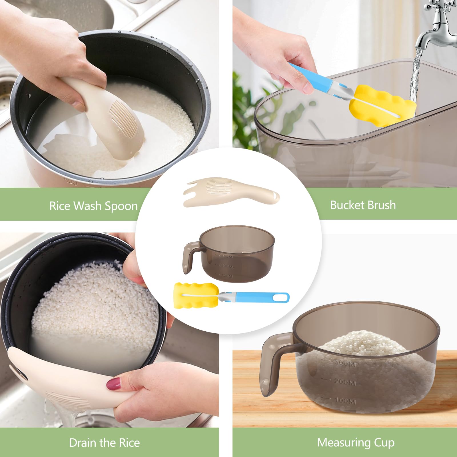 Triiter Clear Rice Dispenser, 12 Lbs Food Storage Container with Lid Time Scale, Measuring Cylinder Moisture Proof, Cereal Dispenser Bucket for Kitchen Pantry Organization (12 Lbs, Clear and Green)