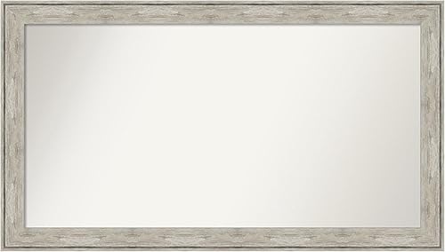 Amanti Art Silver Bathroom Mirror for Over Sink, 29x51 Custom Made Crackled Metallic Rectangle Vanity Mirror, Oversize Country Rustic Wood Frame,