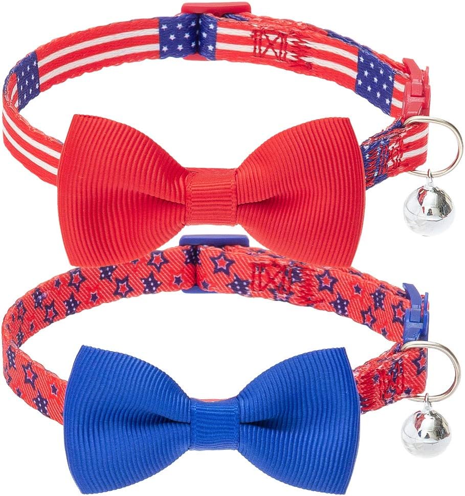 SCIROKKO Leather Cat Collars with Bowtie - Soft Kitty Collar with Exquisite Bells, Durable Metal Clasp, 5 Colors Adjustable Kitten &…