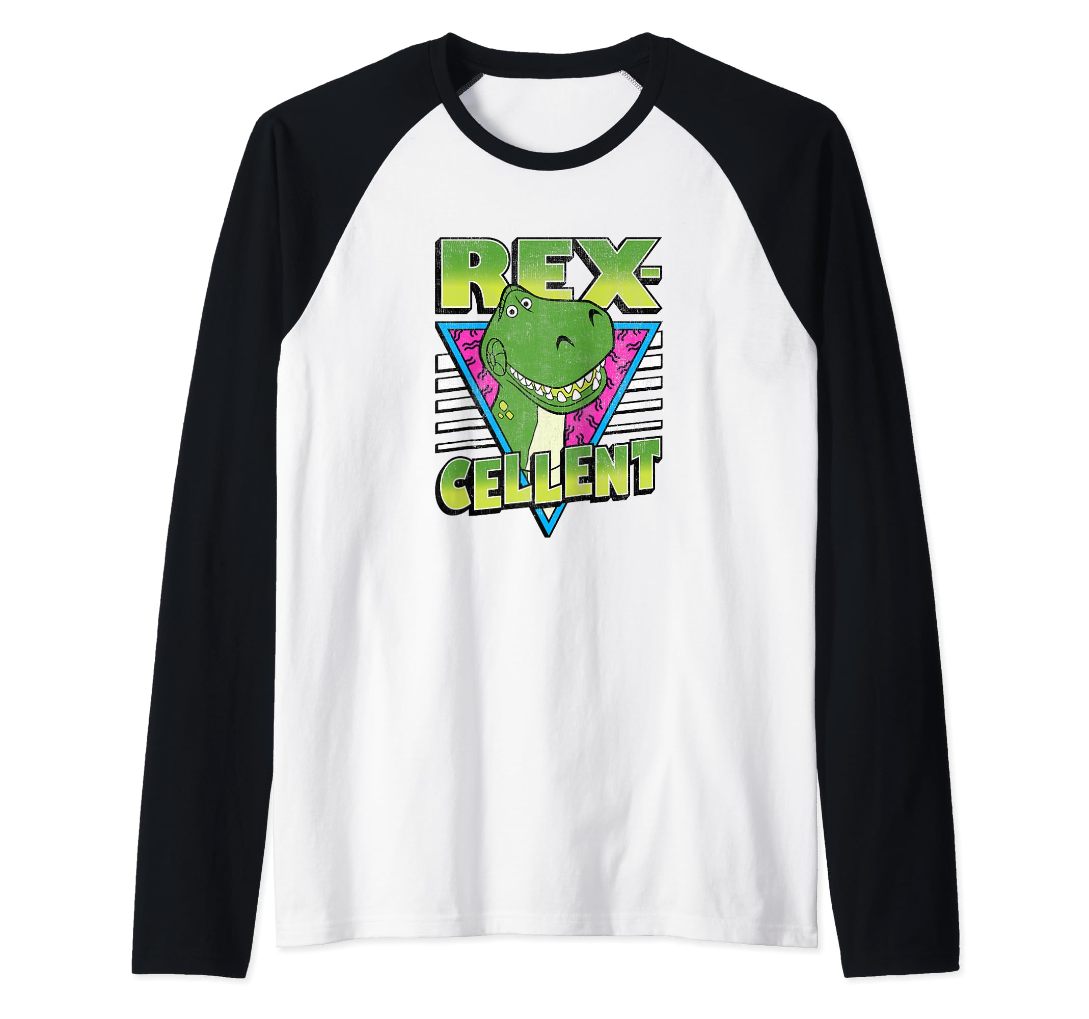 Disney Pixar Toy Story 4 Retro Rex-cellent Portrait C2 Raglan Baseball Tee, Black