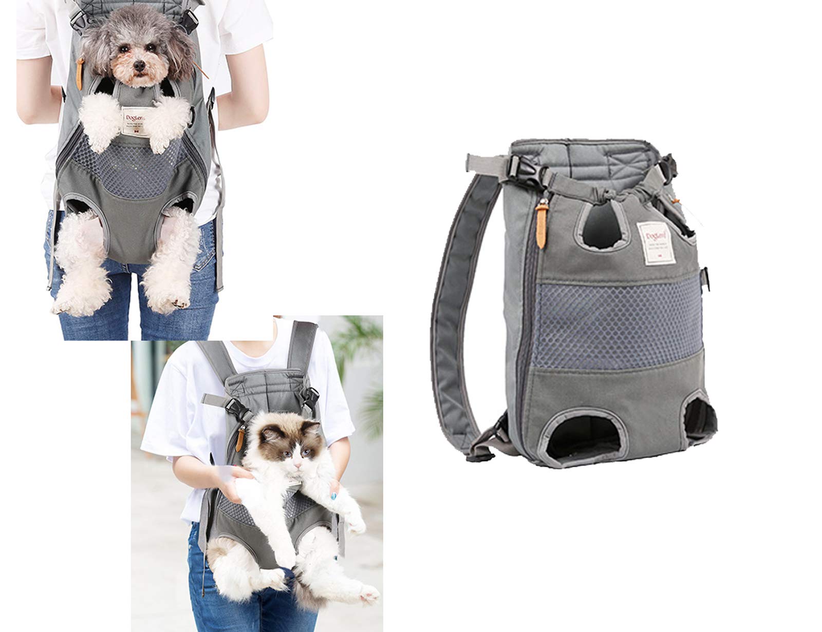 Tineer Zaino per Animali Domestici,Regolabile Dog Front Legs out Carrier Backpack Il Sacchetto di Mano Libero Viaggi,Easy-Fit per 5-12KG Piccole Medie Gatti Cani attività all'aperto (Grigio)