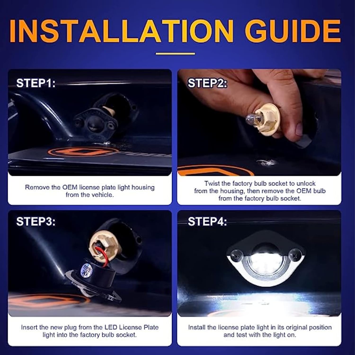 license plate light 12V LED assembly For Ford 2012 GMC sierra F-150 F-250 F-350 F-450 F-550 Superduty Ranger Pickup Truck Explorer Bronco Excursion Expedition, DC12V 6000K White, Very bright 4pcs