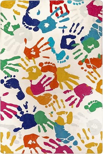 Miniatura 8 de Alfombra artística para dormitorio, 4 x 6 pies, lavable a máquina, alfombra para niños para sala de juegos, alfombra de área de arco iris para aula,