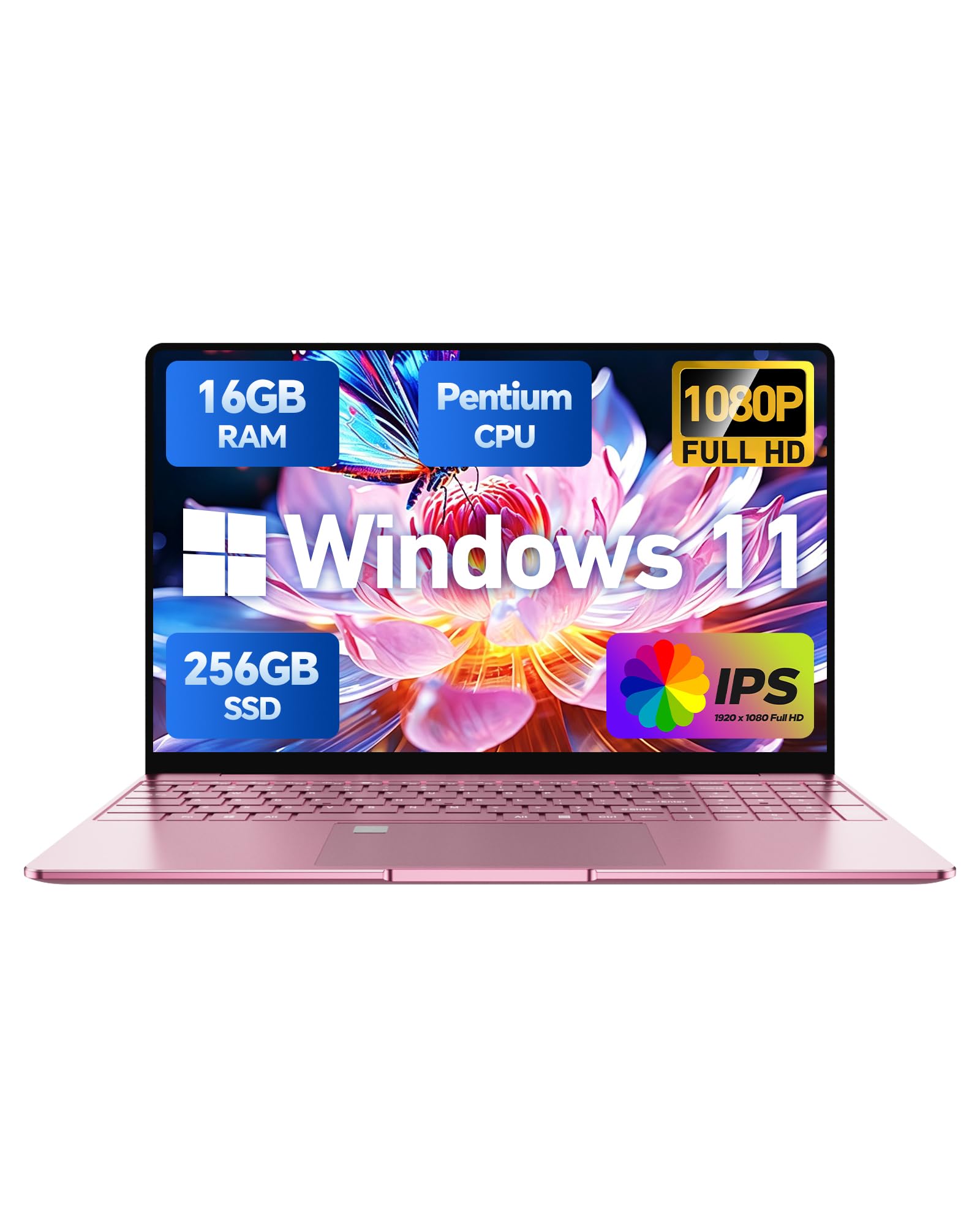 15.6" FHD IPS Laptop, Win 11 Pro, Pentium Processor (2.10 GHz), 16GB RAM, 256GB SSD (Expandable to 2TB), Backlit Keyboard, Fingerprint Reader, Ideal for Student &amp; Business