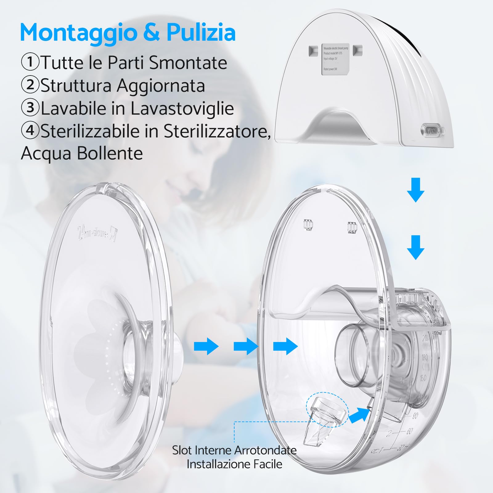 eSynic 2PZ Tiralatte Elettrico Indossabile 210ML, 4 Modalità 12 Livelli, LED Display, 2x Pompa per Allattamento Ricaricabile con Frange 19/21/24mm, Tira Latte Portatile Antiriflusso Senza BPA - Bianco