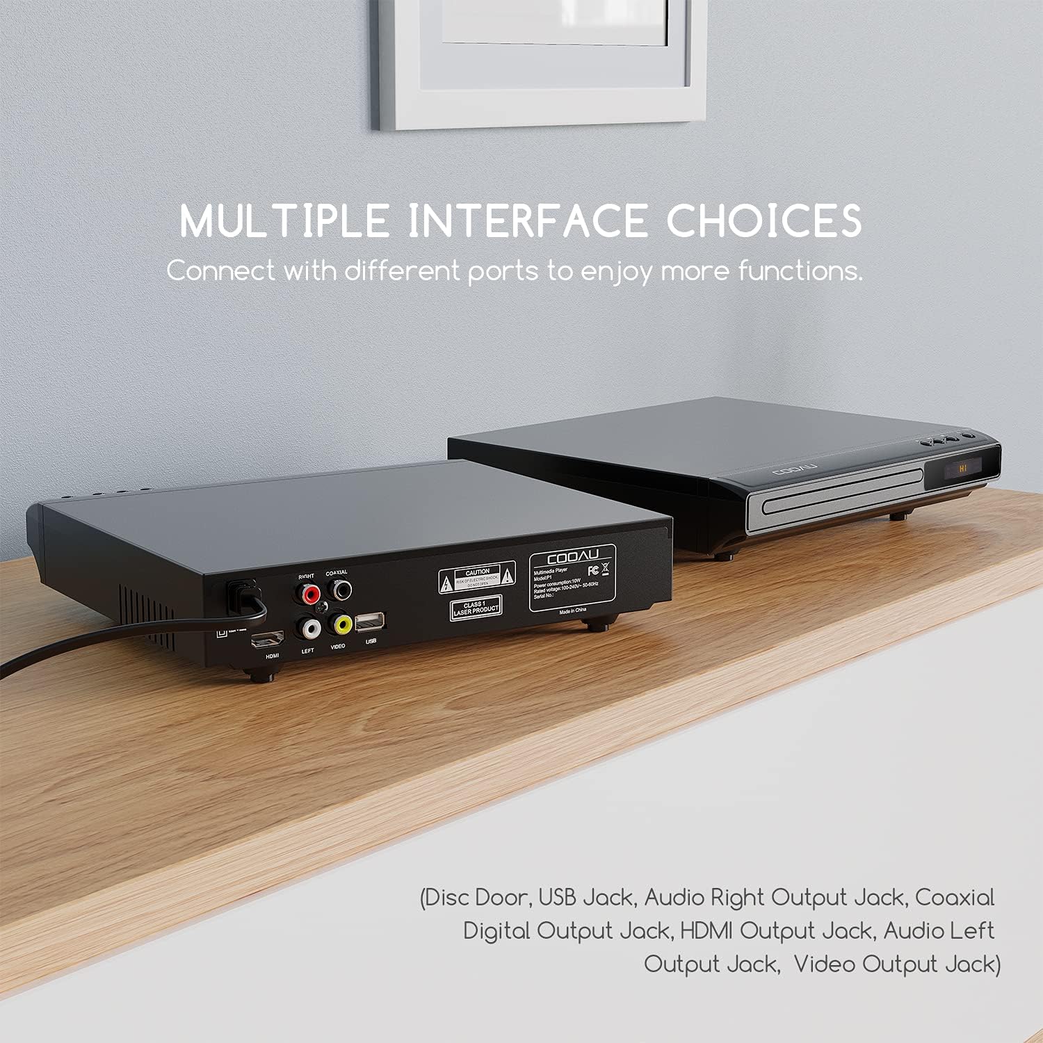 COOAU DVD Player for TV, Region Free Multimedia CD Player for Home, Support HDMI, AV Cable/Remote Control/ USB Input/Coaxial Output, Last Memory, Multi-formats Discs, Black