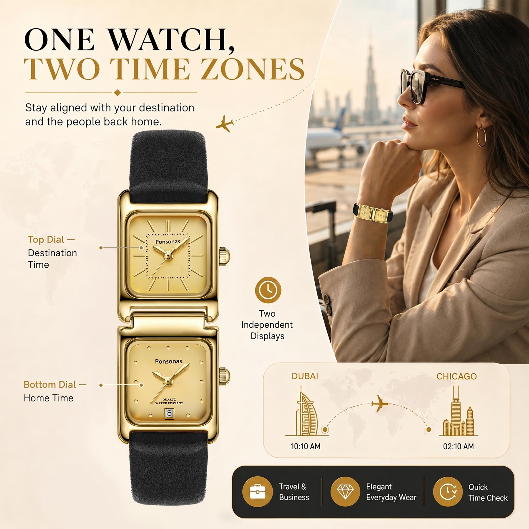 Timever Orologio unisex con cinturino in pelle per uomo e donna, originale quadrato con retangle al quarzo, orologio da polso per uomo e donna, regalo per coppia