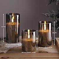 Vista 2 de Eywamage Juego de 3 velas LED sin llama de cristal gris ahumado con control remoto, parpadeantes que funcionan