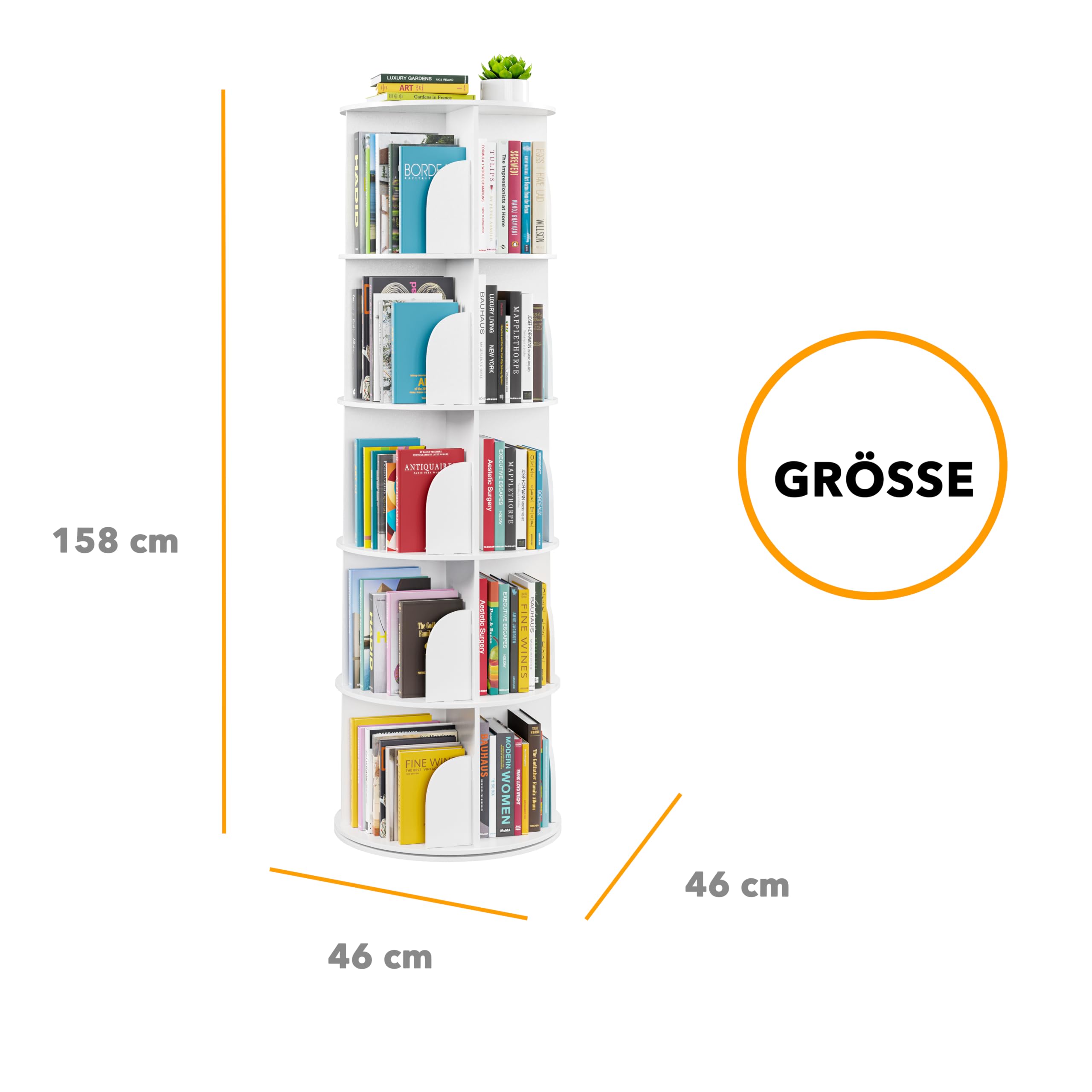 SpaceAid 5-Etagen-Drehbares Bücherregal, Lazy Susan, 360°-Drehung, Aufbewahrung, Rundes Karussell, Eck-Organizer, Weiß