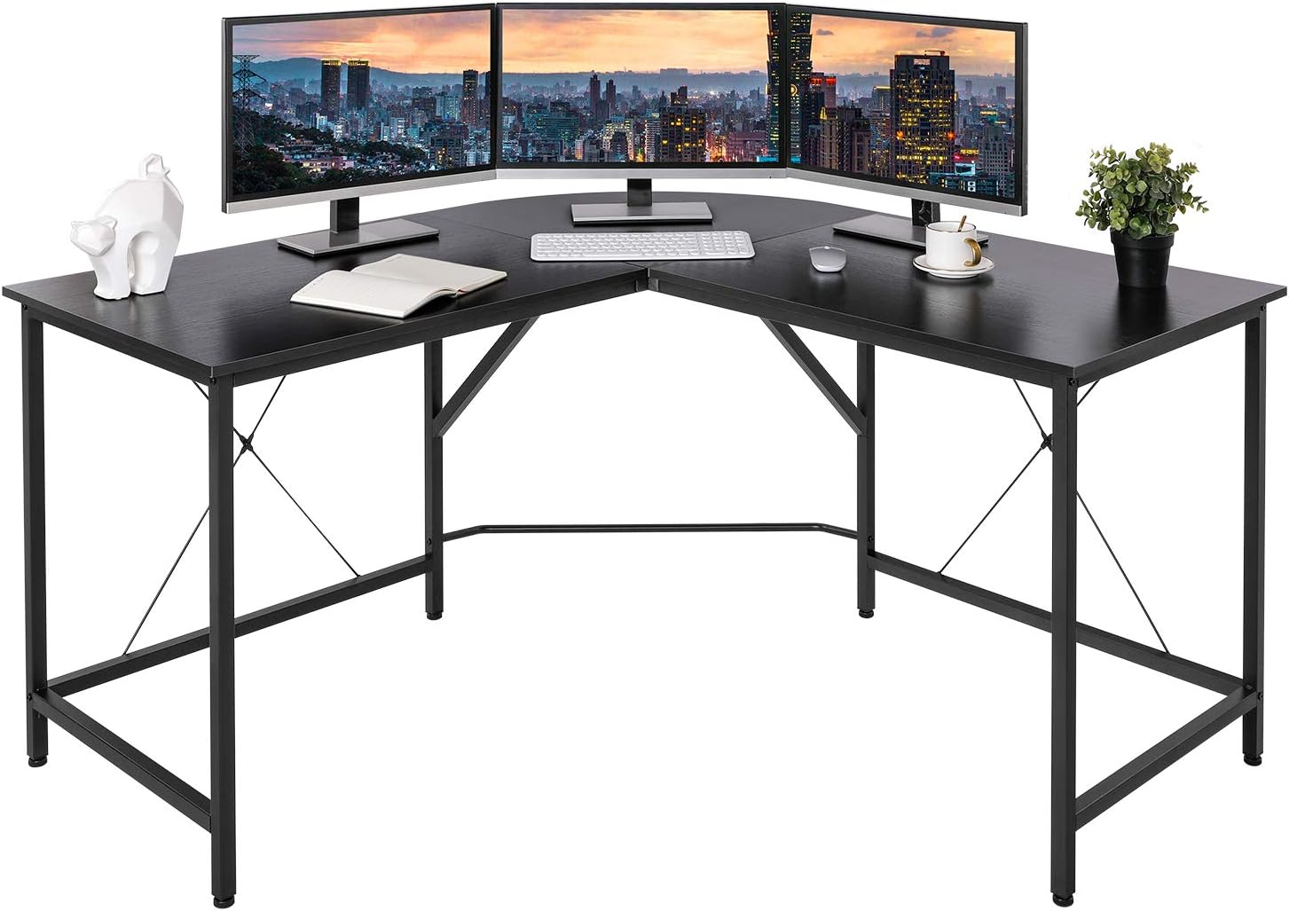 BAHOM 55" L Shaped Corner Gaming Computer Desk, Home Office Writing Workstation with Sturdy Structure, Space-Saving and Easy to Assemble(Black)