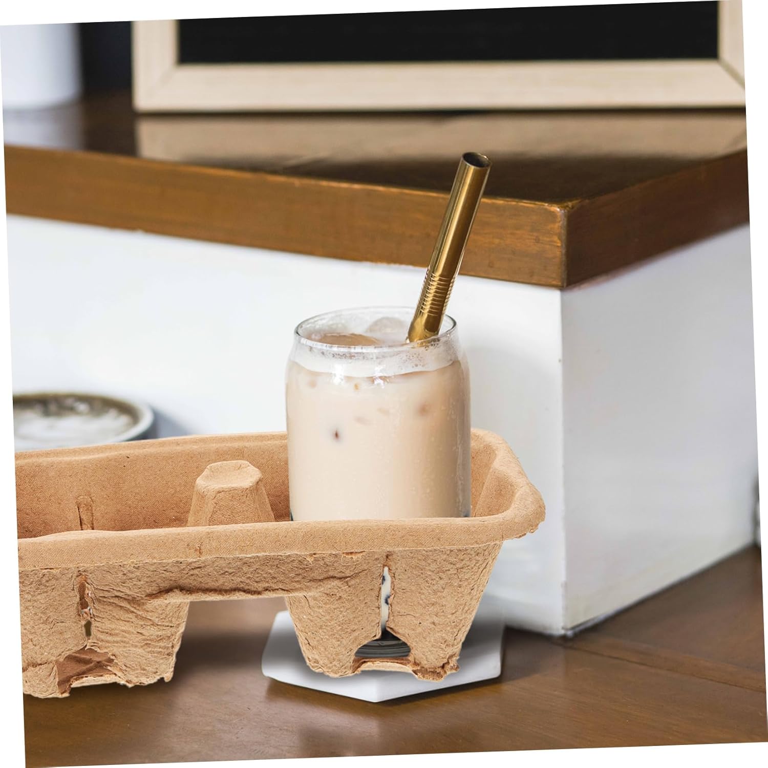 SECFOU 50pcs Cup Carrier Tray Paper Drink Carrier Cups Holder for Takeout Coffee