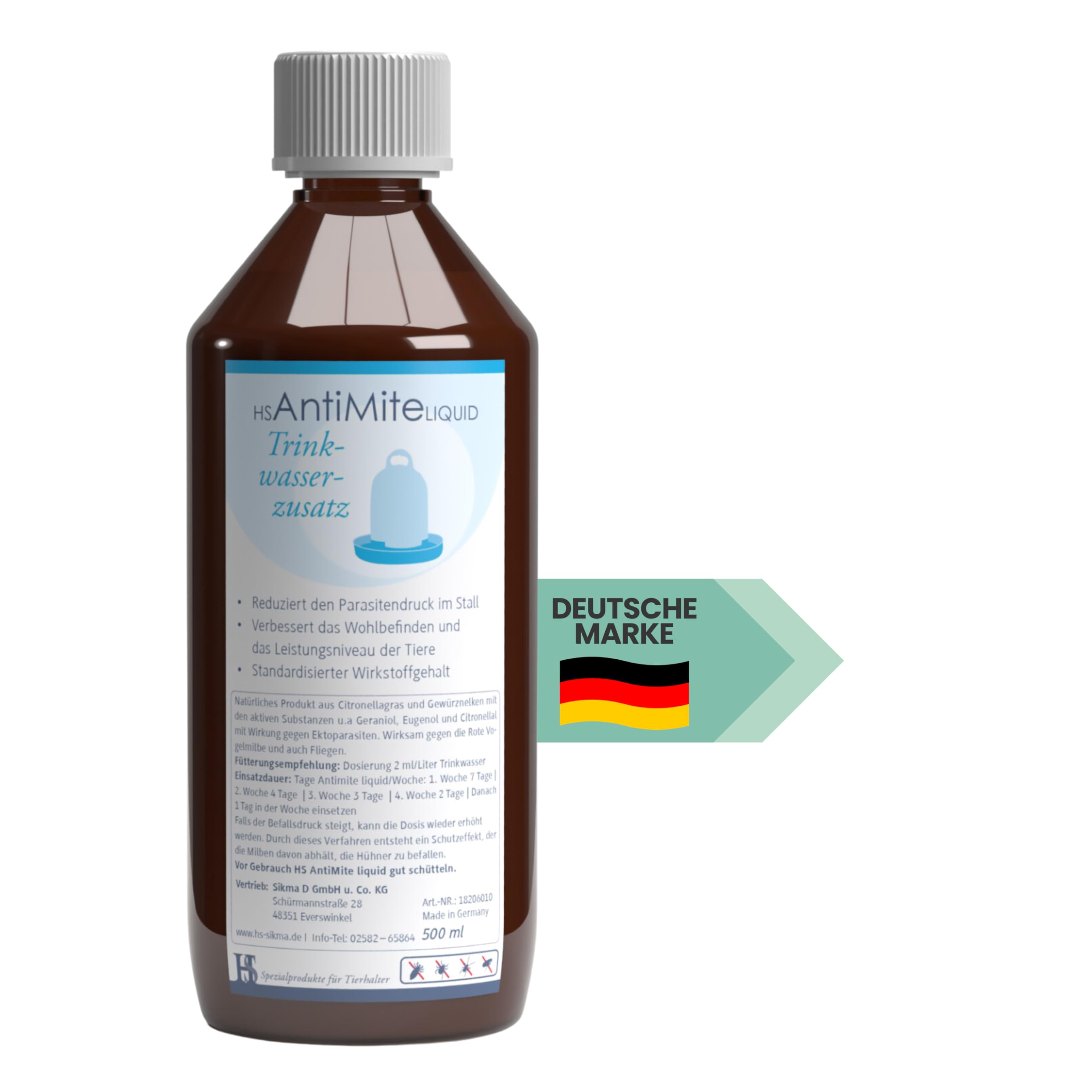 HS AntiMite liquid 500 ml - Trinkwasserzusatz 100% biologisch - gegen Milben und Parasiten
