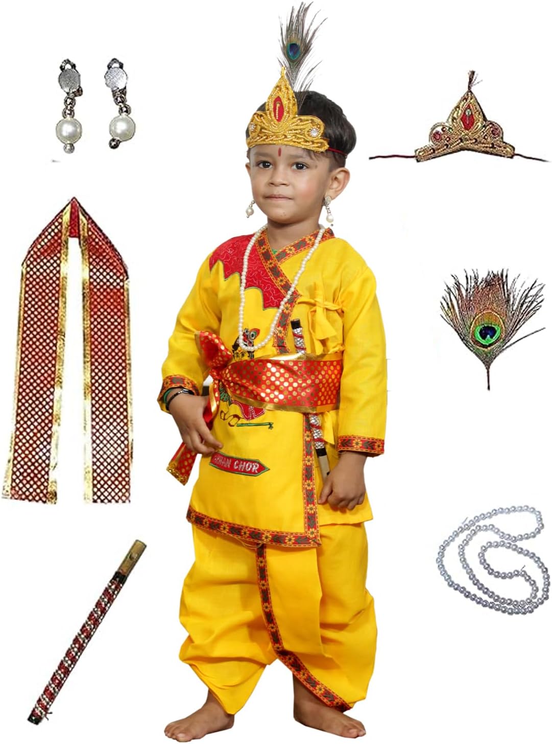 Krishna Costume for Kids Krishna Dress for Janmashtami/Bal Krishna Fancy Dress Costume for Boys/Girls