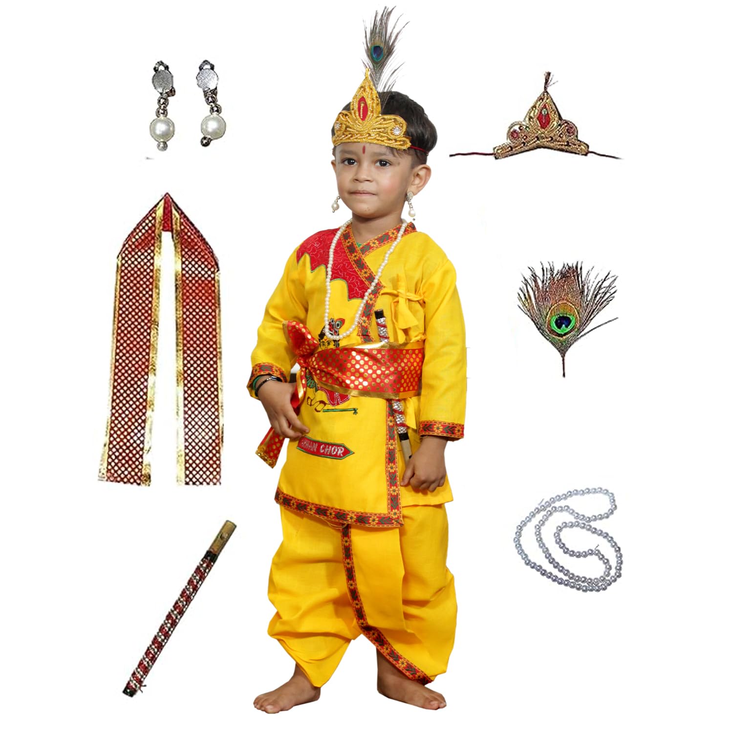 Kaku Fancy Dresses Krishna Costume for Kids Krishna Dress for Janmashtami/Bal Krishna Fancy Dress Costume for Boys/Girls