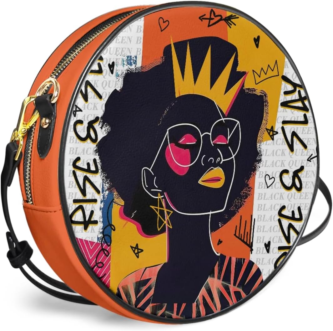 Afroyla African Women's Circle Crossbody Bag, Premium Vegan Leather, Adjustable Strap, Zipper, Gifts for Her, Mom, Wife - Image 2