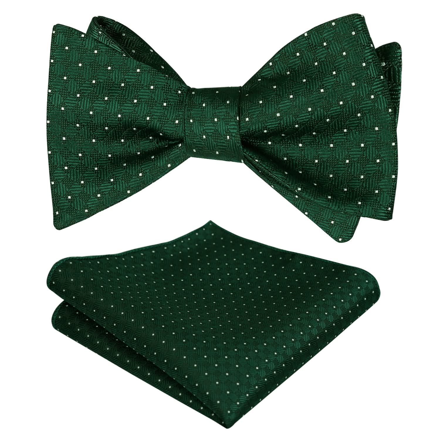 Alizeal Men Silver Dot Wedding Pre-tied Bow Tie and Hanky, Dark Green