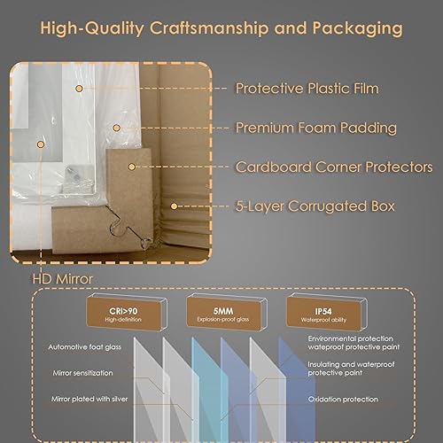 Miniatura 6 de Espejo de baño LED de 36 x 28 pulgadas, espejo de baño iluminado frontal con botón táctil inteligente, función de memoria, color ajustable de 3000