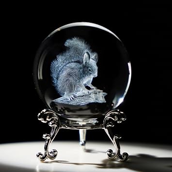 3D Squirrel Crystal Ball 60mm Animal Figurine Collectibles Gifts for Women | Laser Engraved Glass Animal Paperweight Glass Decorative Ball With Stand Sphere Home Table Decor Christmas Mother's day