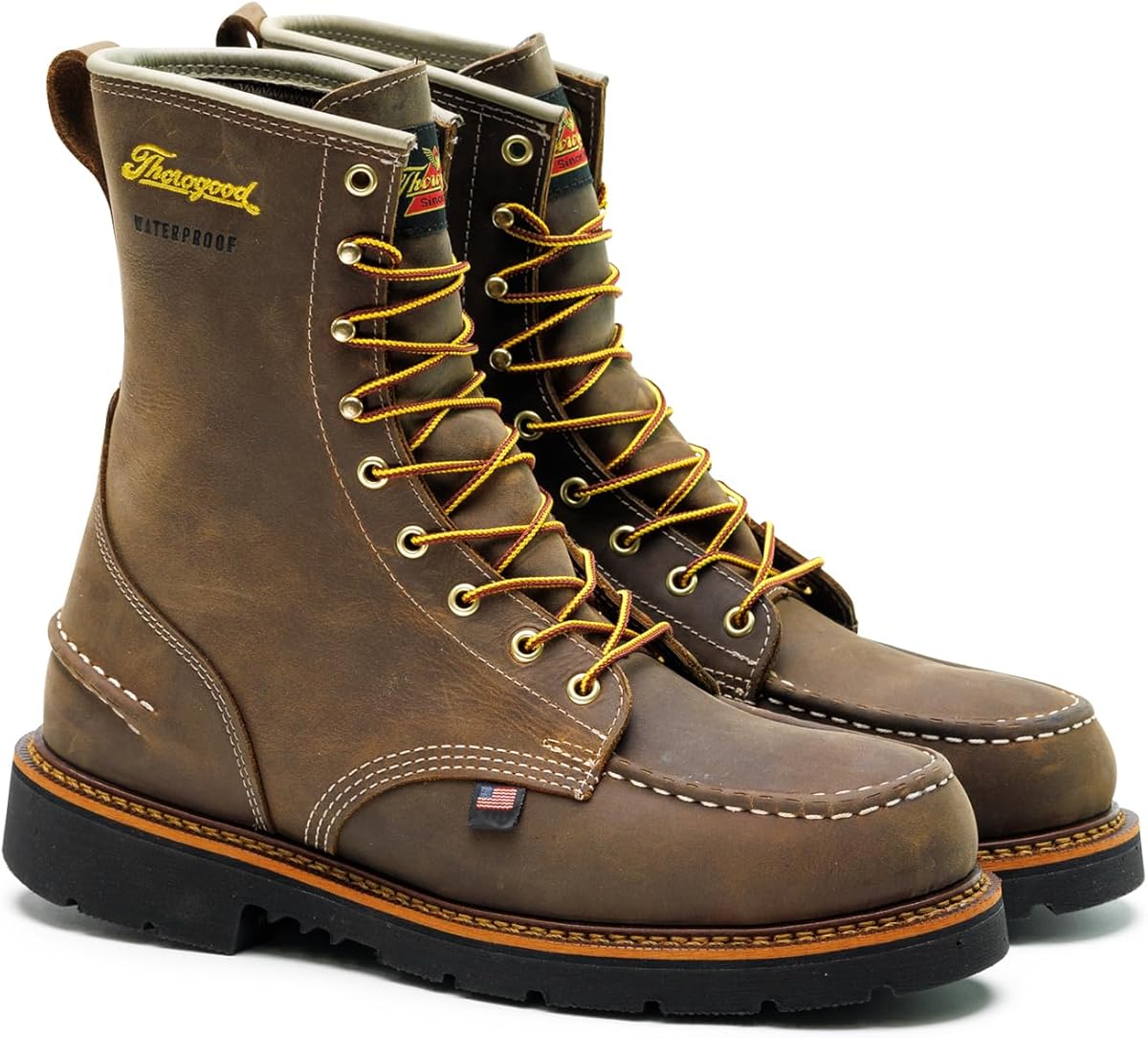 Thorogood 1957 Series 8” Waterproof Moc Toe Work Boots for Men - Soft Toe, Full-Grain Leather with Comfort Insole and Slip-Resistant Heel Outsole; EH Rated